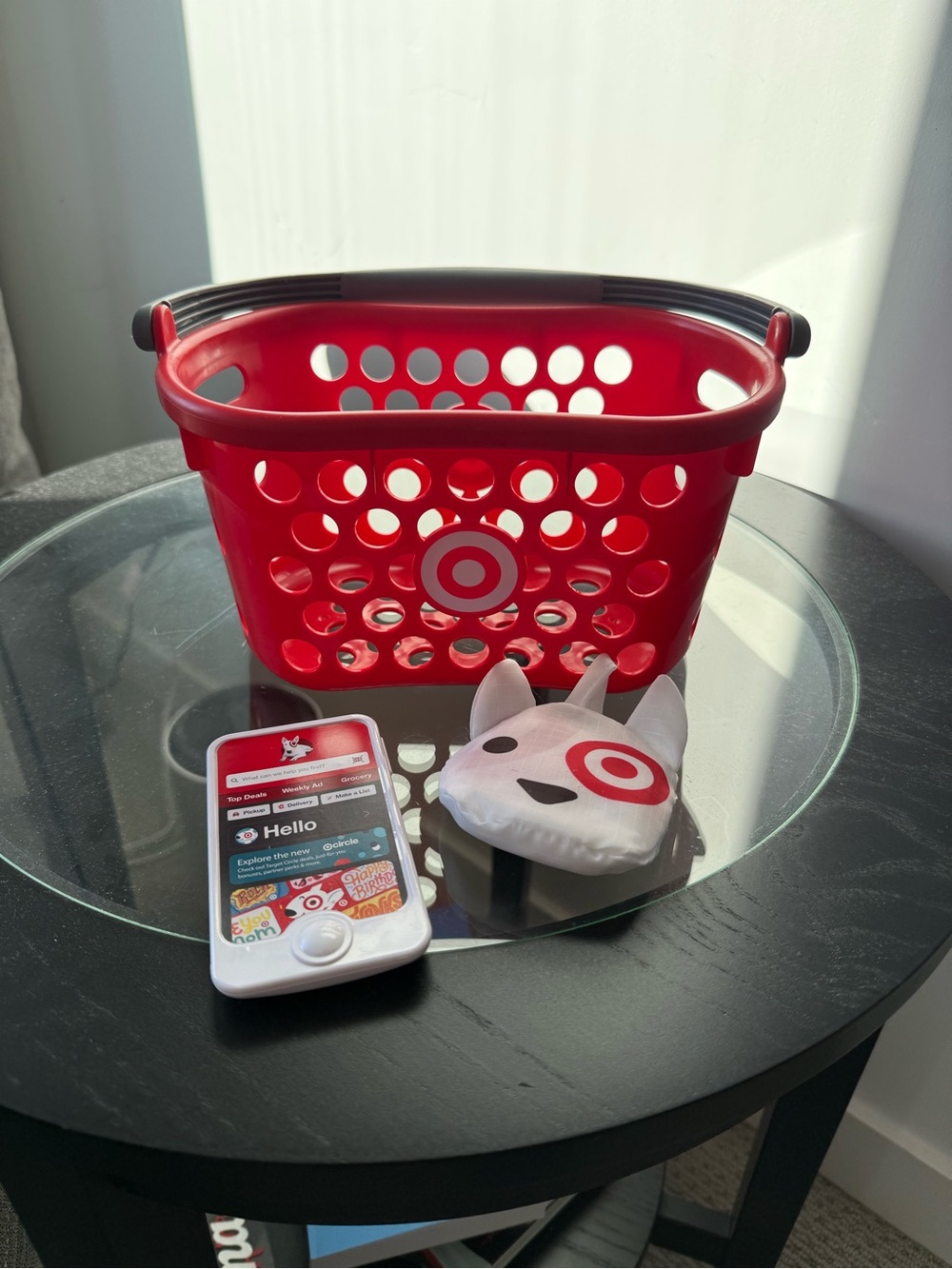 Target Red Play Shopping Basket with Toy Phone & Bag NWOT